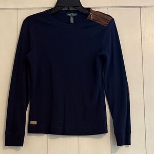 Lauren Ralph Lauren Navy Long Sleeve  Suede Details